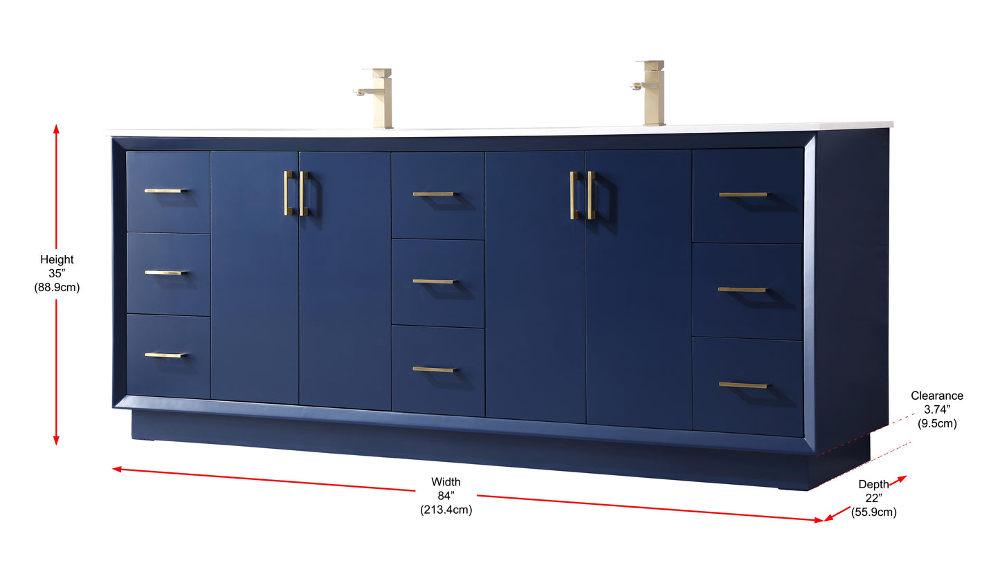 84 Inch Double Bathroom Vanity in Blue - BC240D8435BL