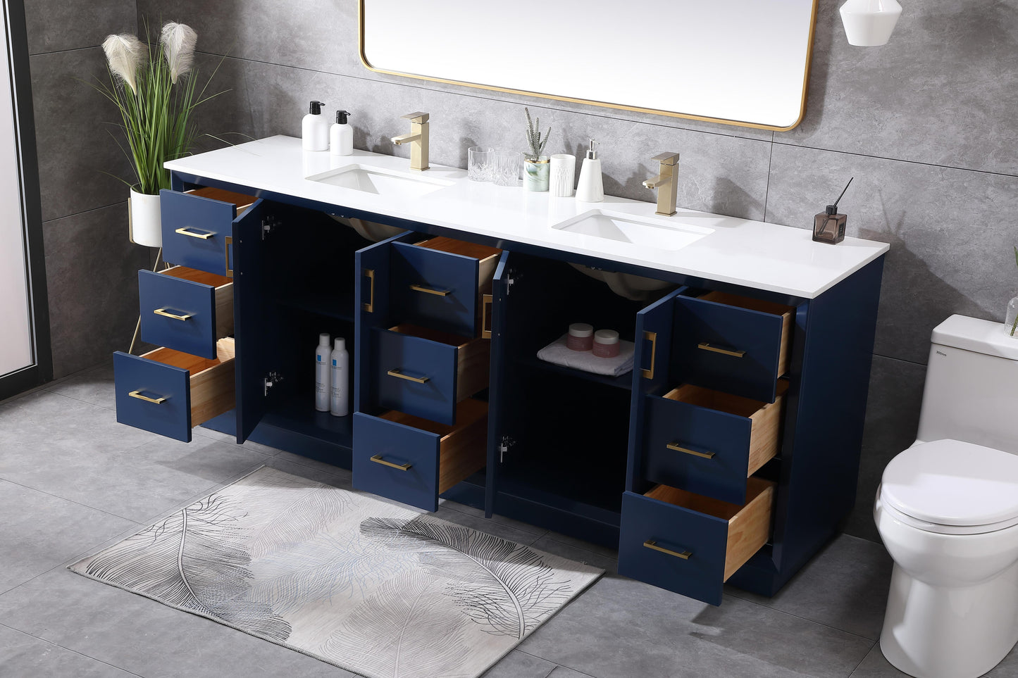 84 Inch Double Bathroom Vanity in Blue - BC240D8435BL