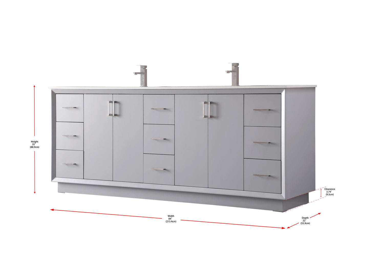 84 Inch Double Bathroom Vanity in Grey - BC240D8435GR