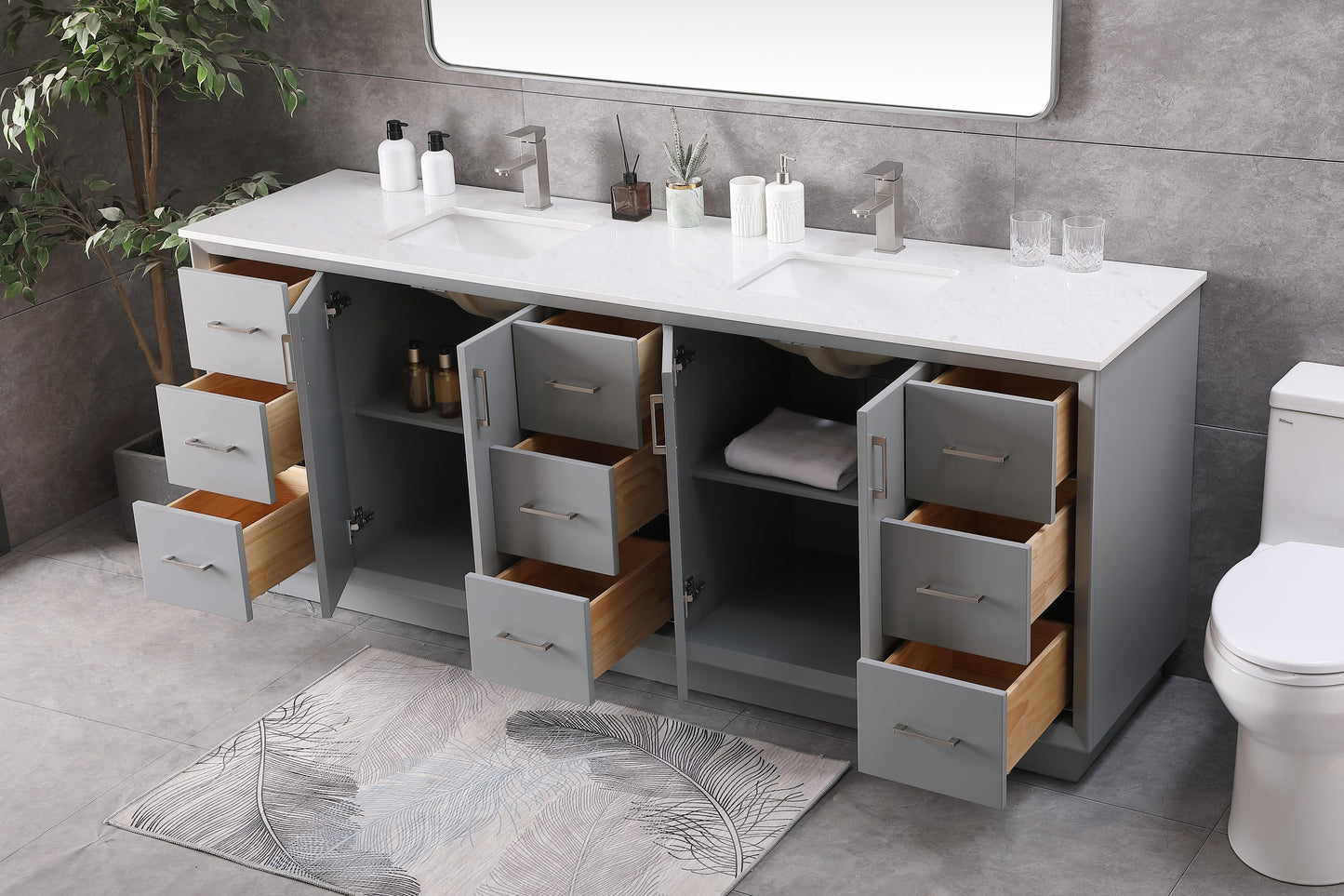 84 Inch Double Bathroom Vanity in Grey - BC240D8435GR