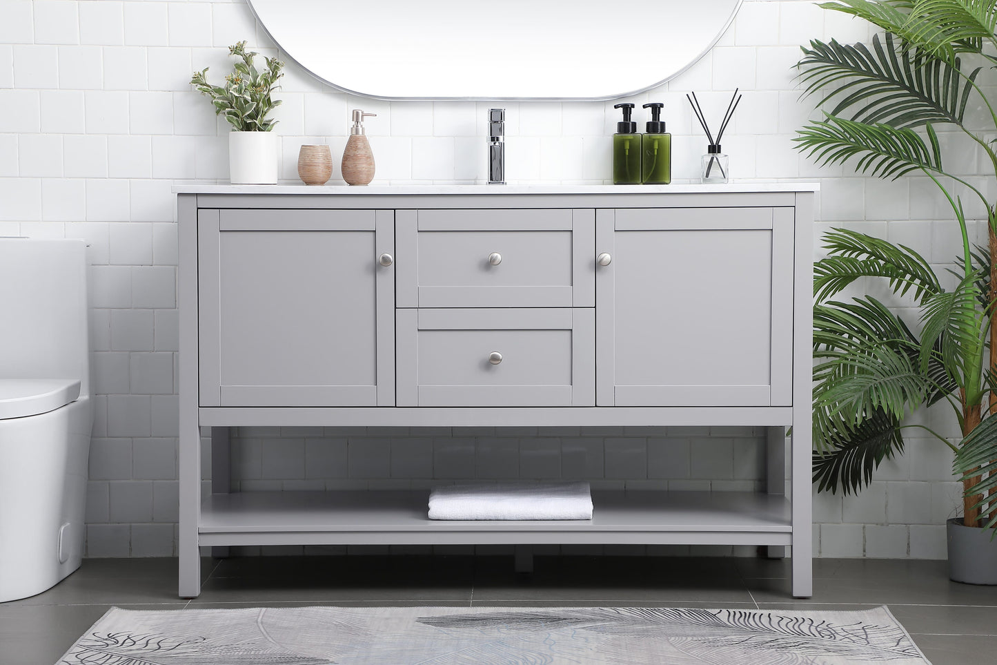 54 Inch Single Bathroom Vanity in Grey - BC2505435GR