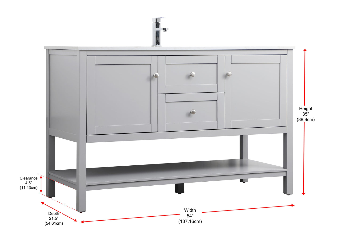 54 Inch Single Bathroom Vanity in Grey - BC2505435GR