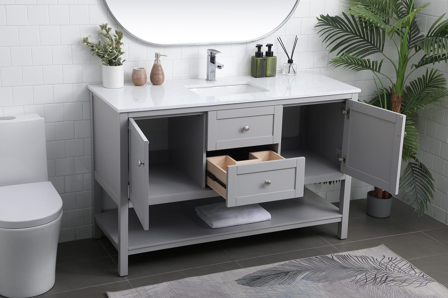 54 Inch Single Bathroom Vanity in Grey - BC2505435GR