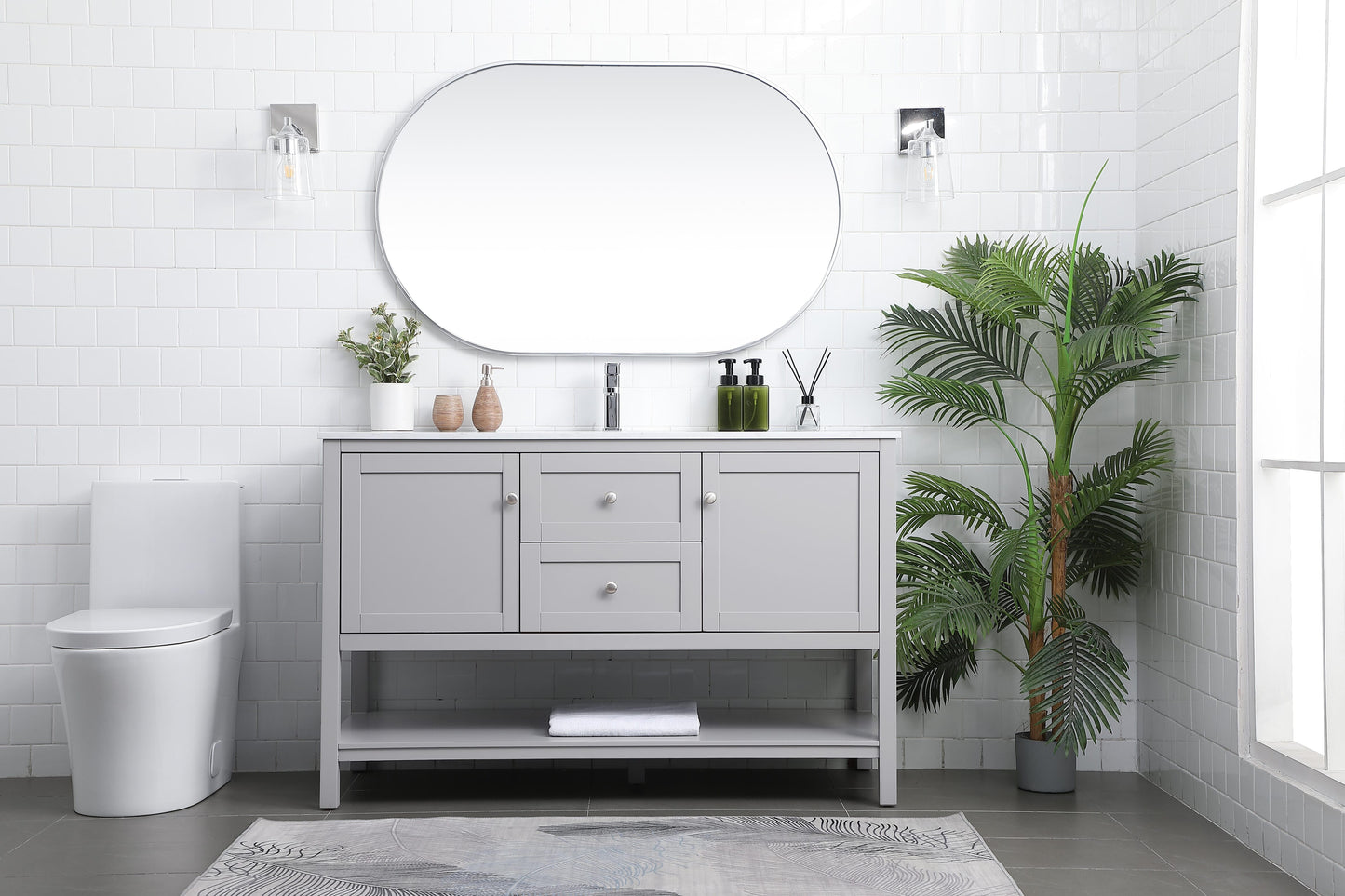 54 Inch Single Bathroom Vanity in Grey - BC2505435GR