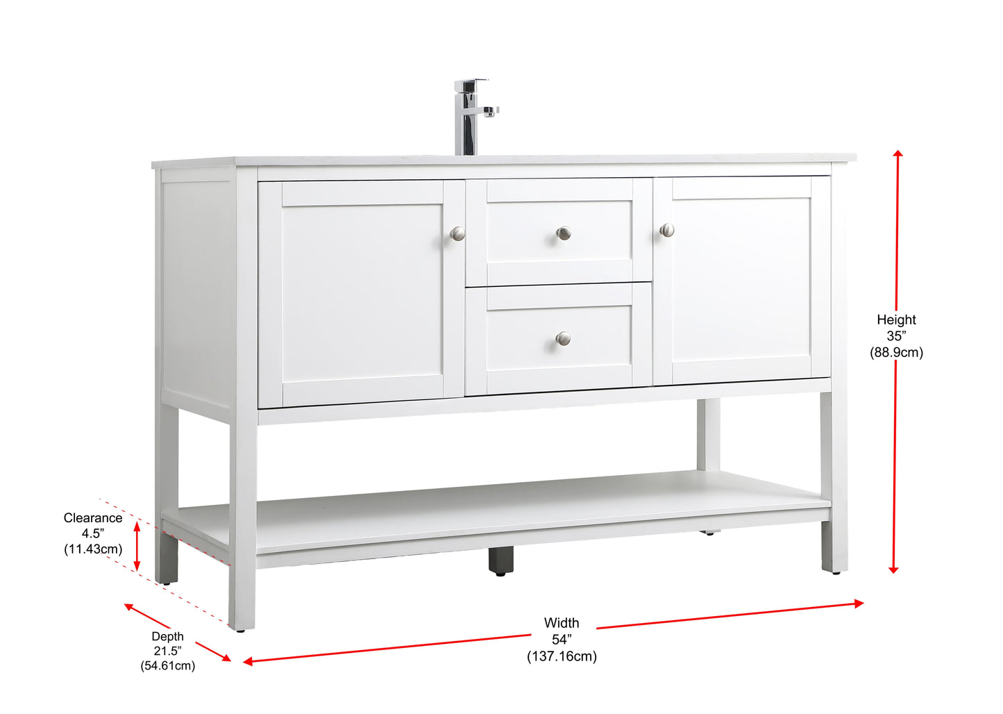 54 Inch Single Bathroom Vanity in White - BC2505435WH