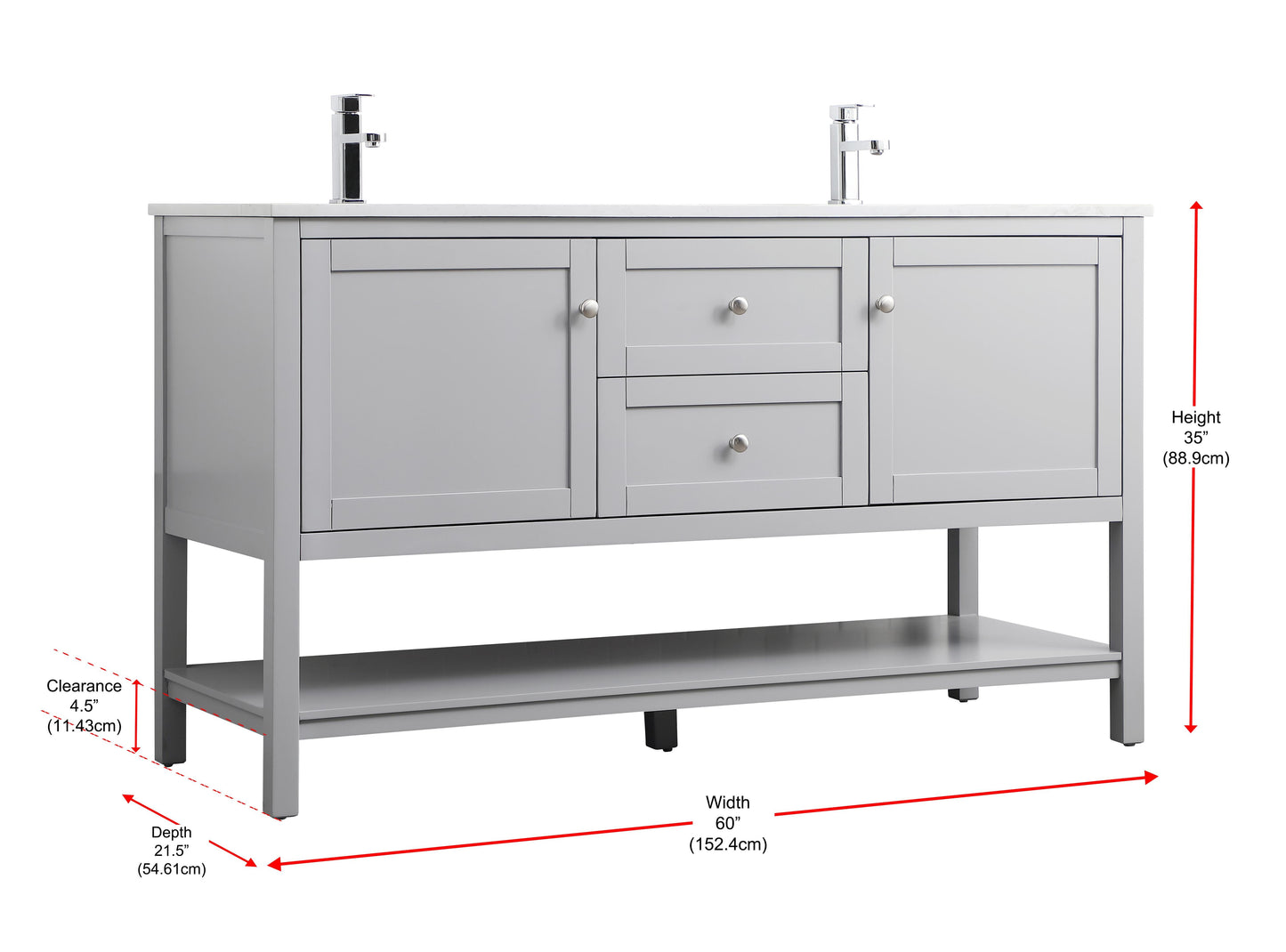 60 Inch Double Bathroom Vanity in Grey - BC250D6035GR