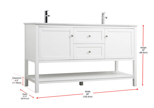 60 Inch Double Bathroom Vanity in White - BC250D6035WH