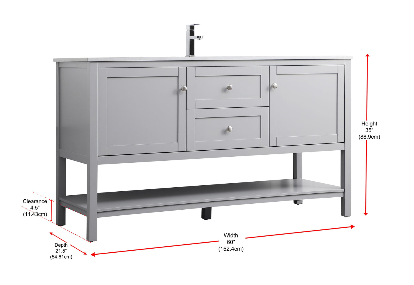 60 Inch Single Bathroom Vanity in Grey - BC2506035GR