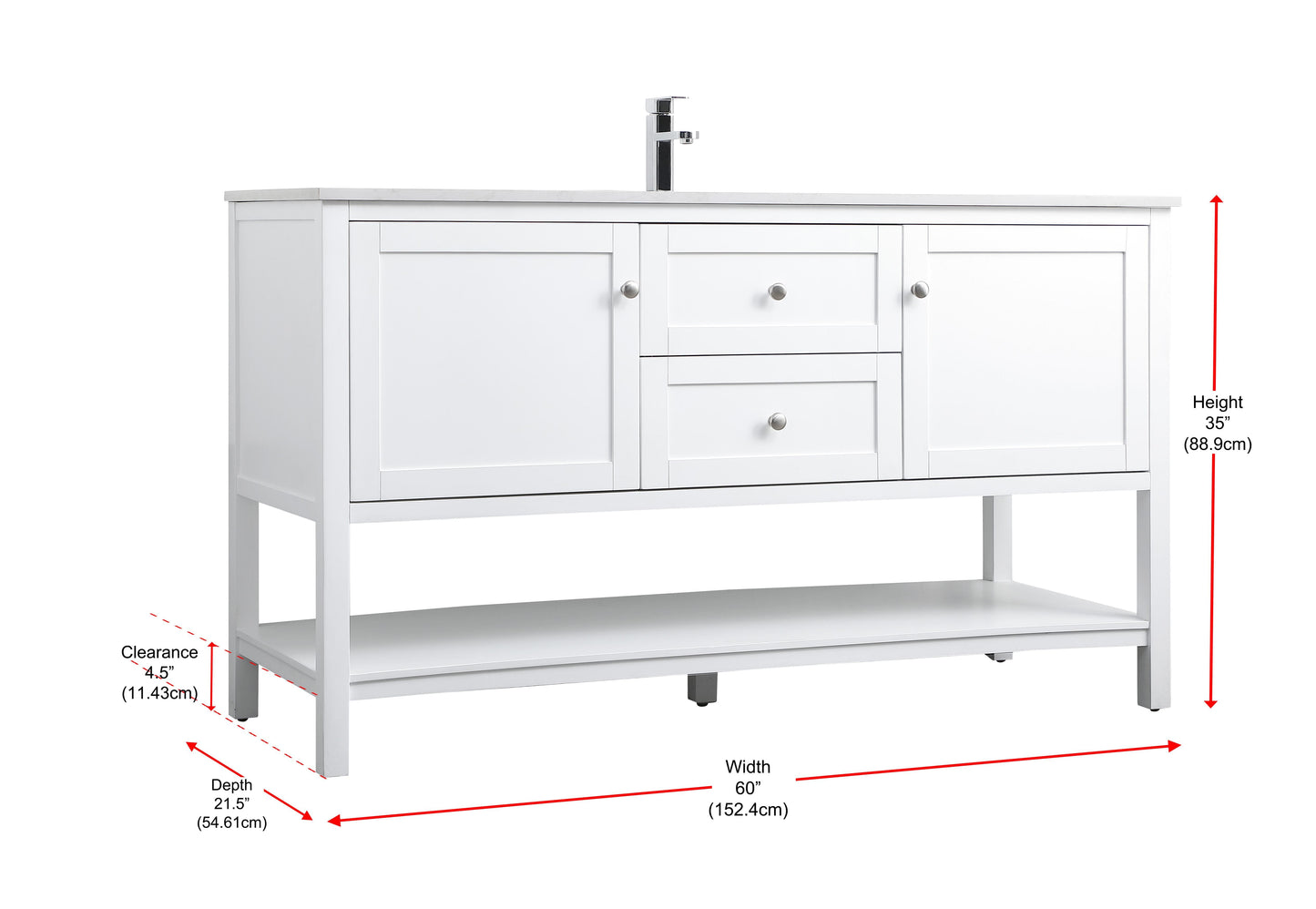 60 Inch Single Bathroom Vanity in White - BC2506035WH