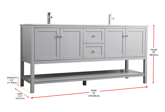 72 Inch Double Bathroom Vanity in Grey - BC2507235GR