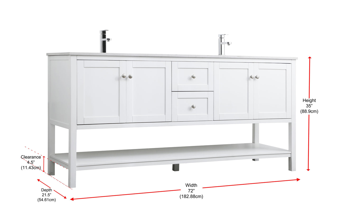 72 Inch Double Bathroom Vanity in White - BC2507235WH