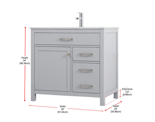 36 Inch Single Bathroom Vanity in Grey - BC2603634GR