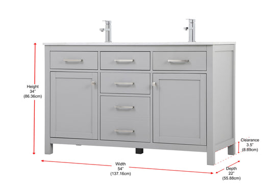 54 Inch Double Bathroom Vanity in Grey - BC2605434GR