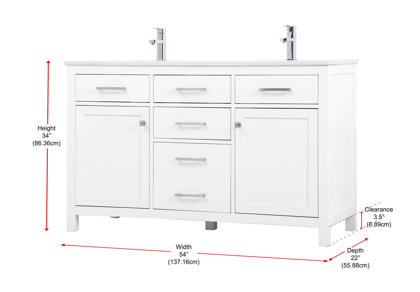 54 Inch Double Bathroom Vanity in White - BC2605434WH