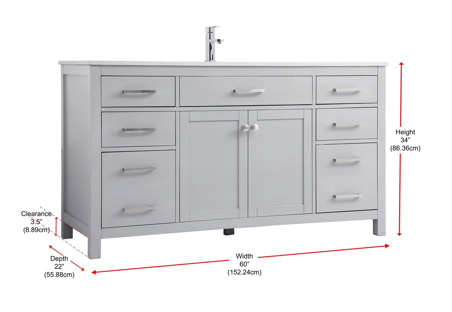 60 Inch Single Bathroom Vanity in Grey - BC2606034GR