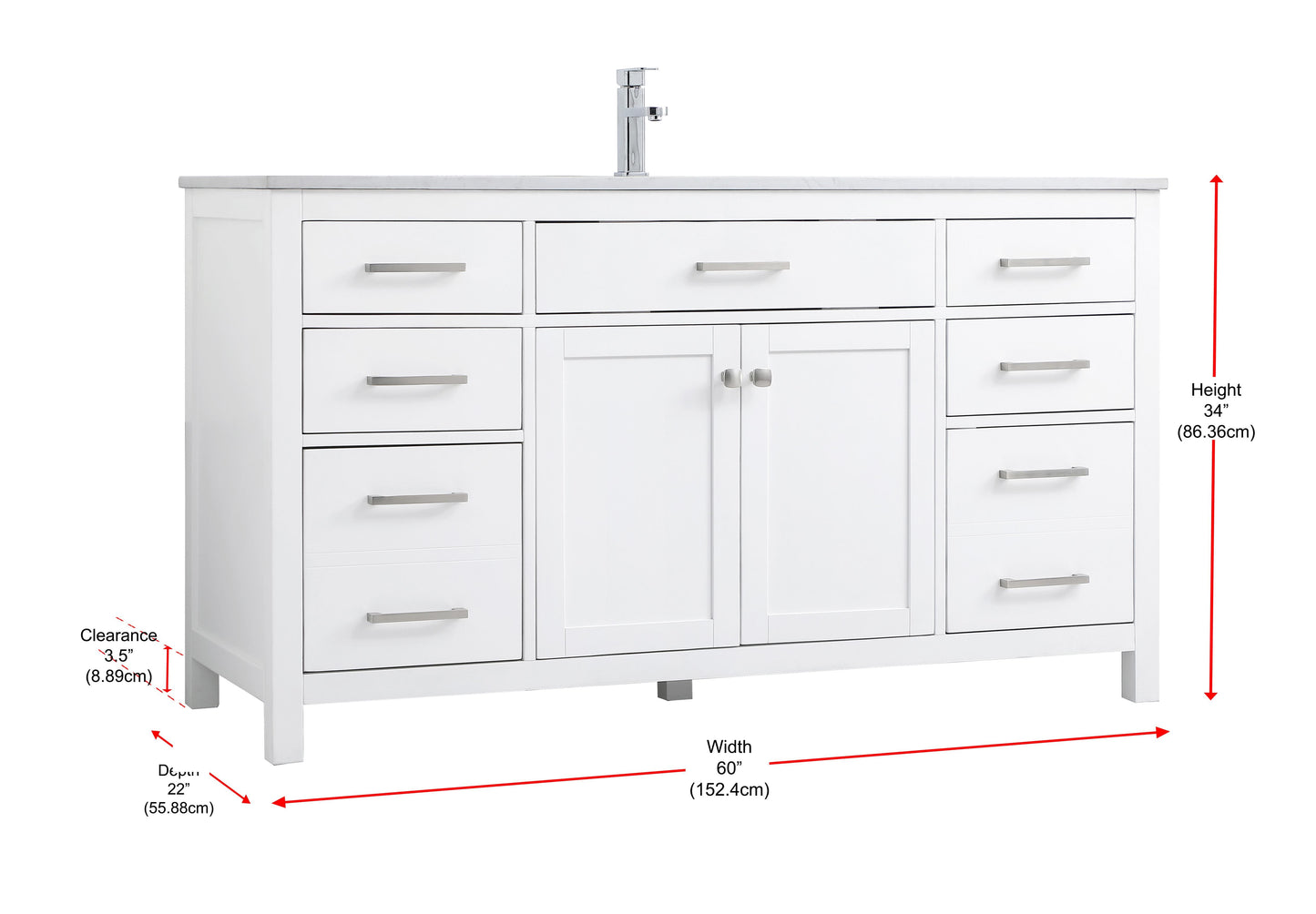 60 Inch Single Bathroom Vanity in White - BC2606034WH