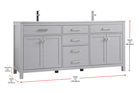 72 Inch Double Bathroom Vanity in Grey - BC260D7234GR