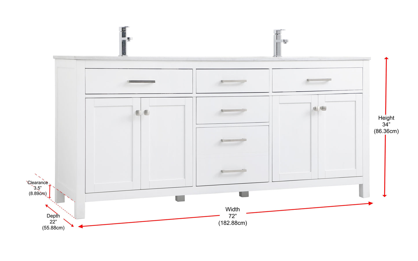 72 Inch Double Bathroom Vanity in White - BC260D7234WH