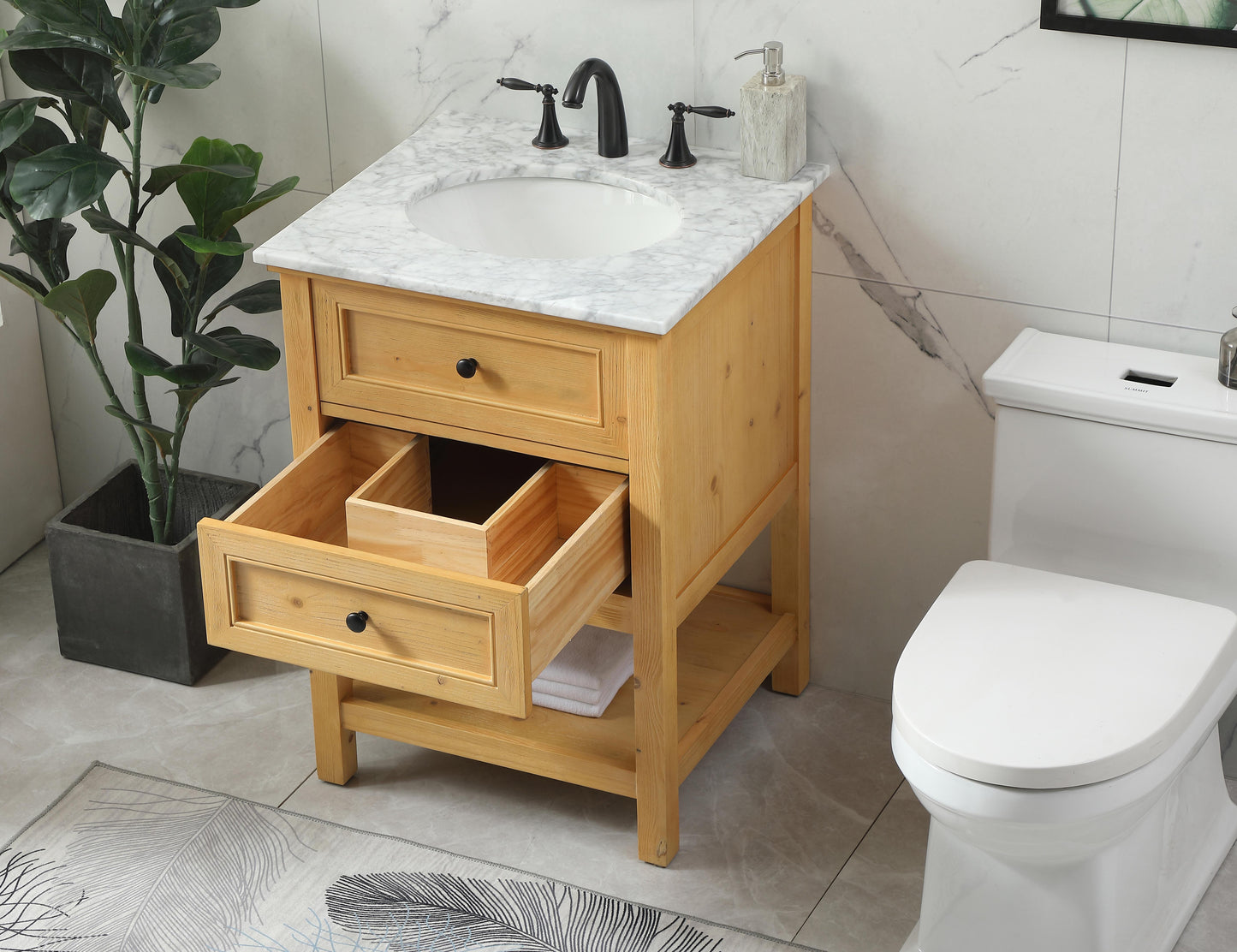 24 inch Single Bathroom Vanity in Natural Wood - BC2802434NW