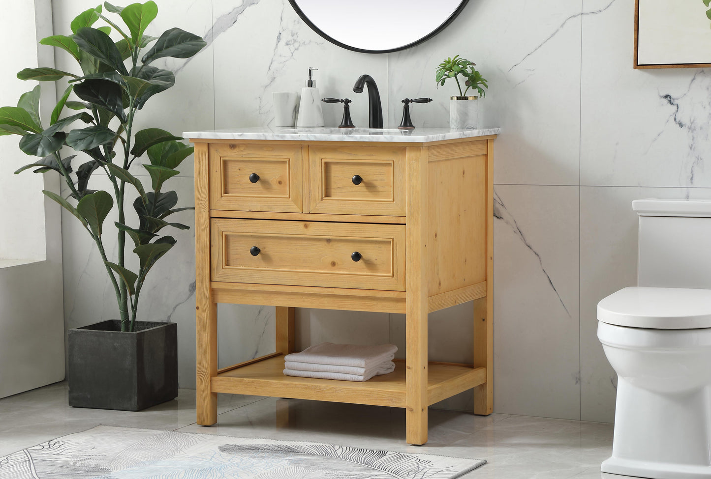 30 inch Single Bathroom Vanity in Natural Wood - BC2803034NW