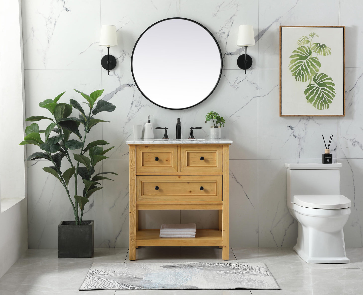 30 inch Single Bathroom Vanity in Natural Wood - BC2803034NW