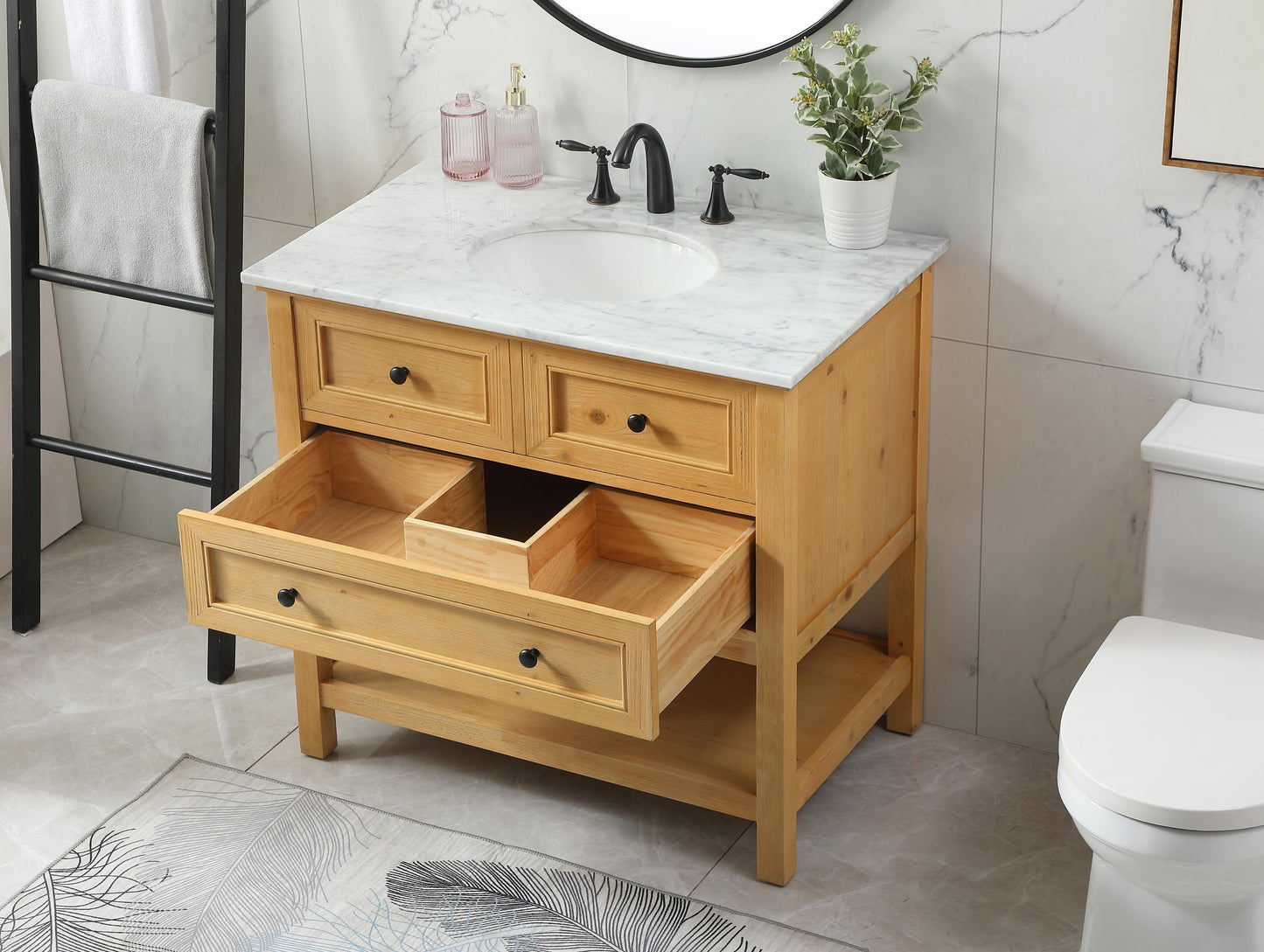 36 inch Single Bathroom Vanity in Natural Wood - BC2803634NW