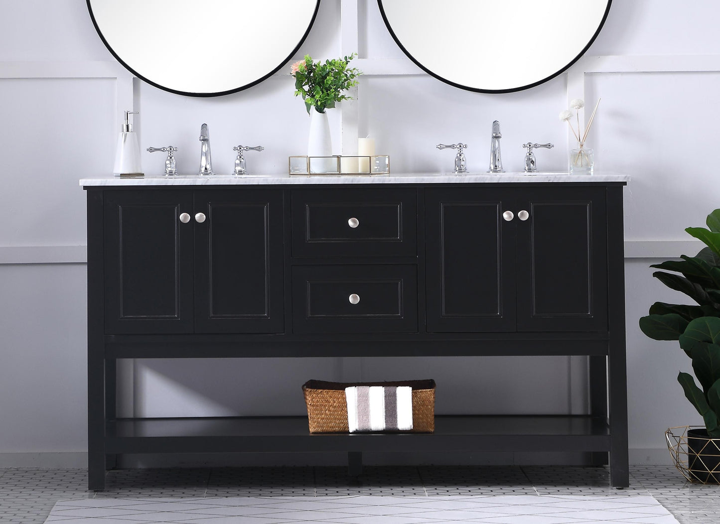 60 in. Double Sink Bathroom Vanity Set in Black - BC2806034BK