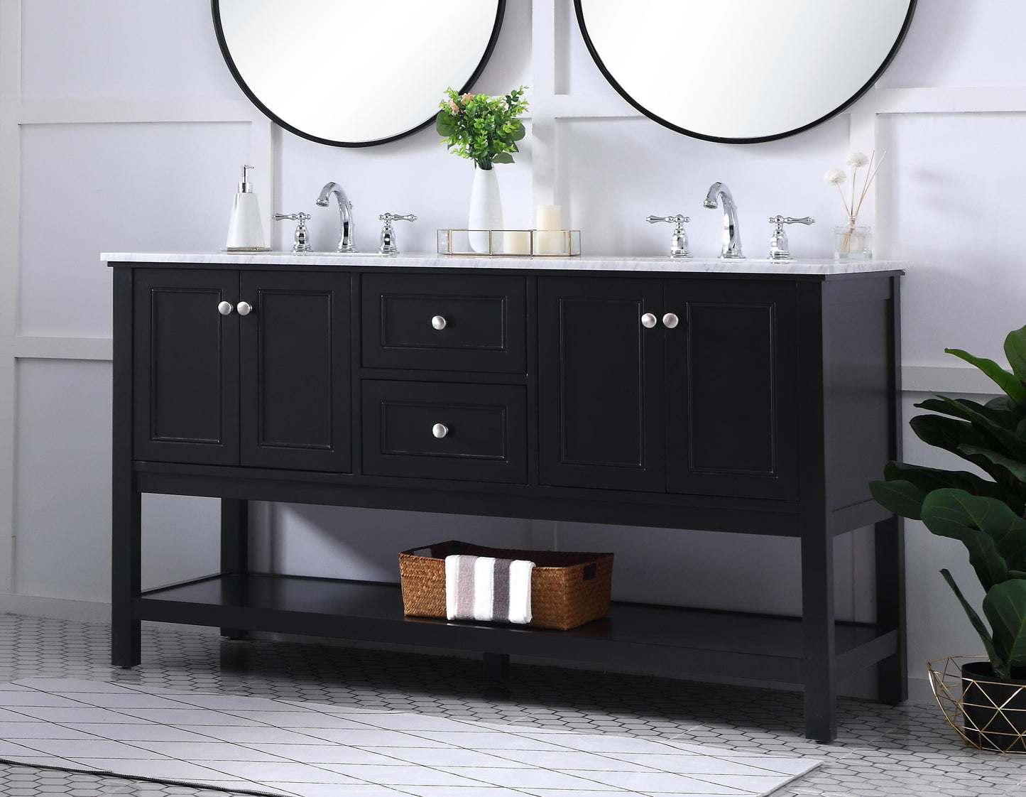 60 in. Double Sink Bathroom Vanity Set in Black - BC2806034BK