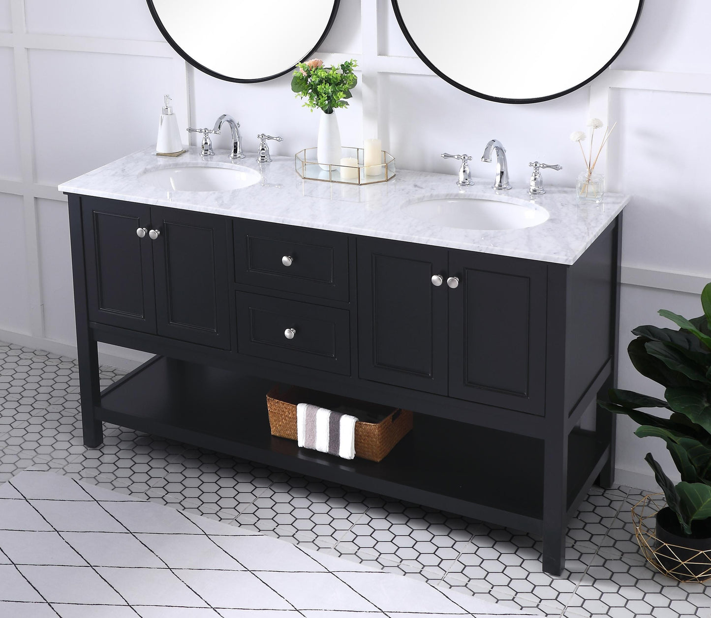 60 in. Double Sink Bathroom Vanity Set in Black - BC2806034BK