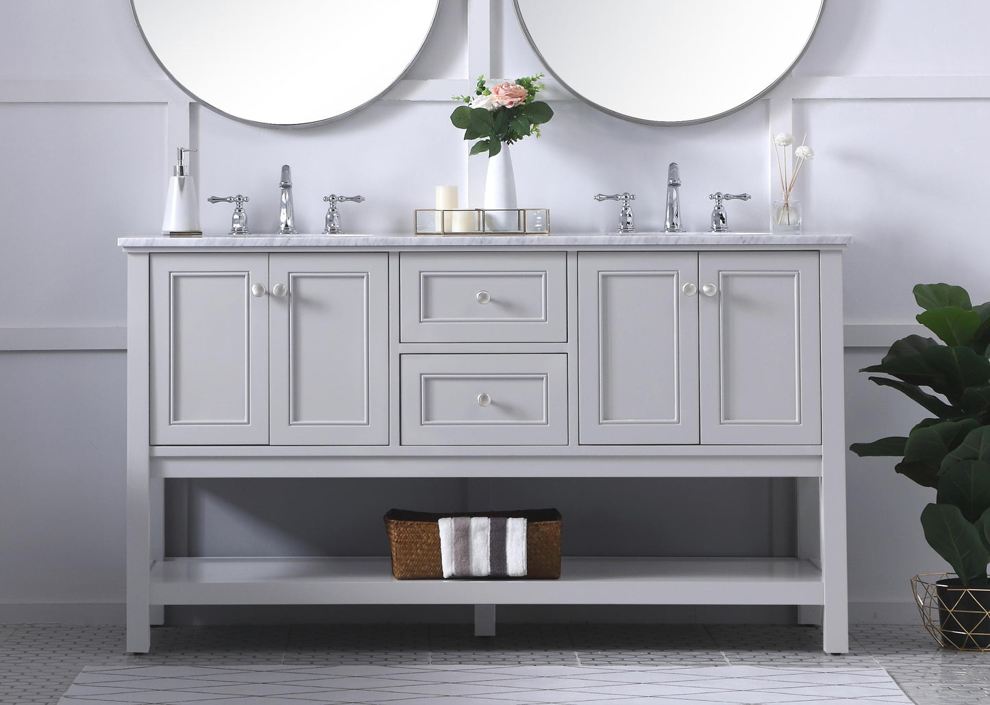 60 in. Double Sink Bathroom Vanity Set in Grey - BC2806034GR