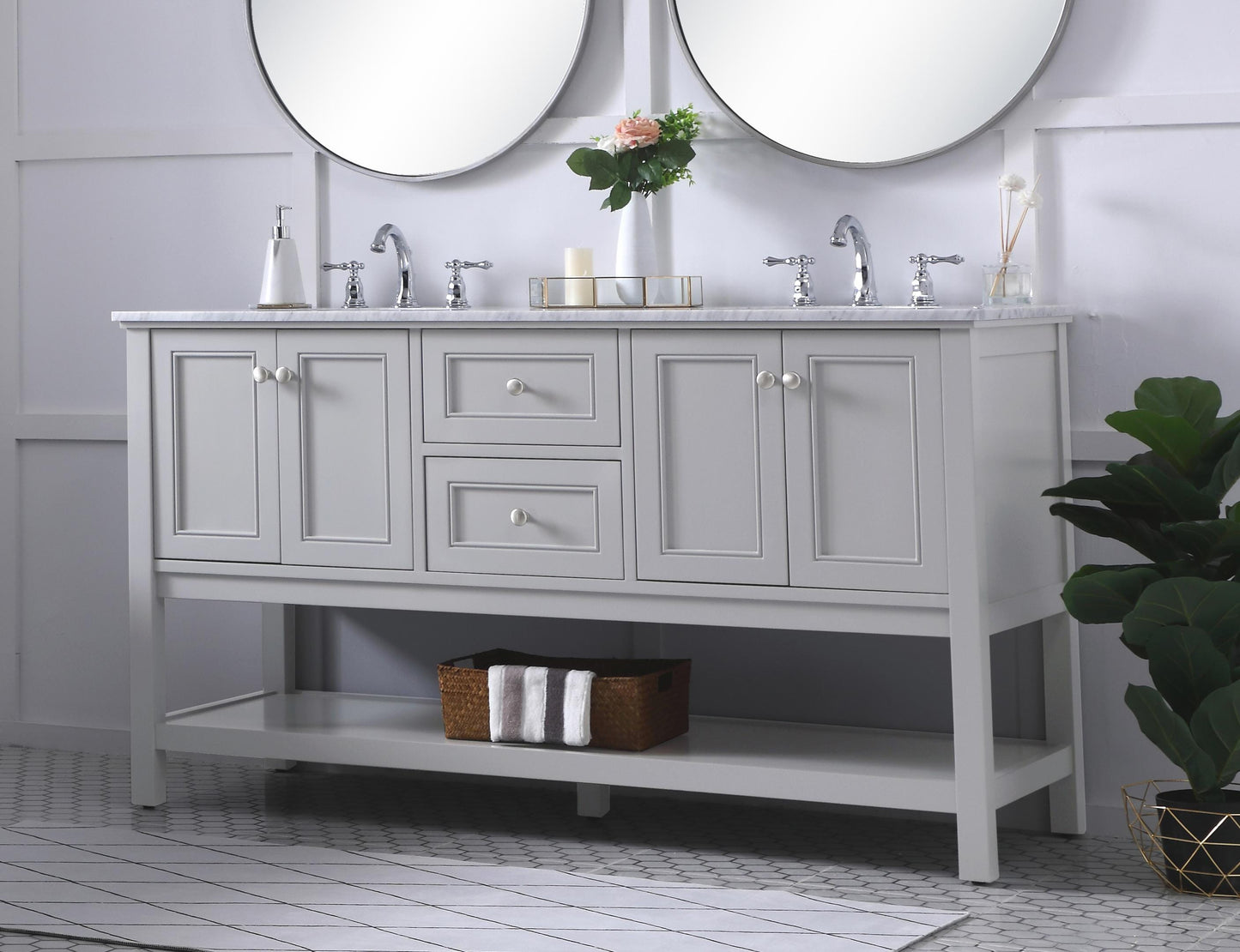 60 in. Double Sink Bathroom Vanity Set in Grey - BC2806034GR