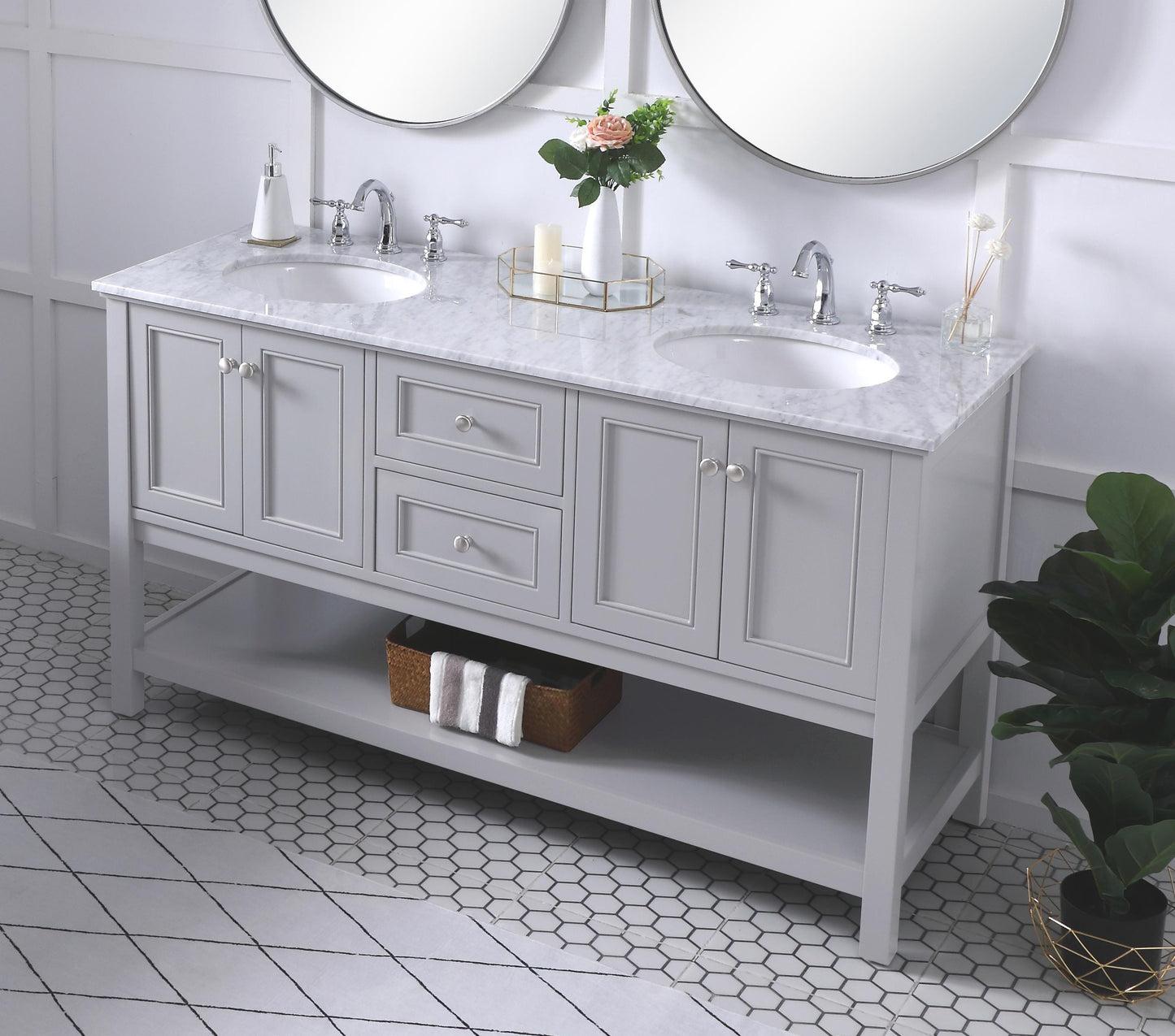 60 in. Double Sink Bathroom Vanity Set in Grey - BC2806034GR