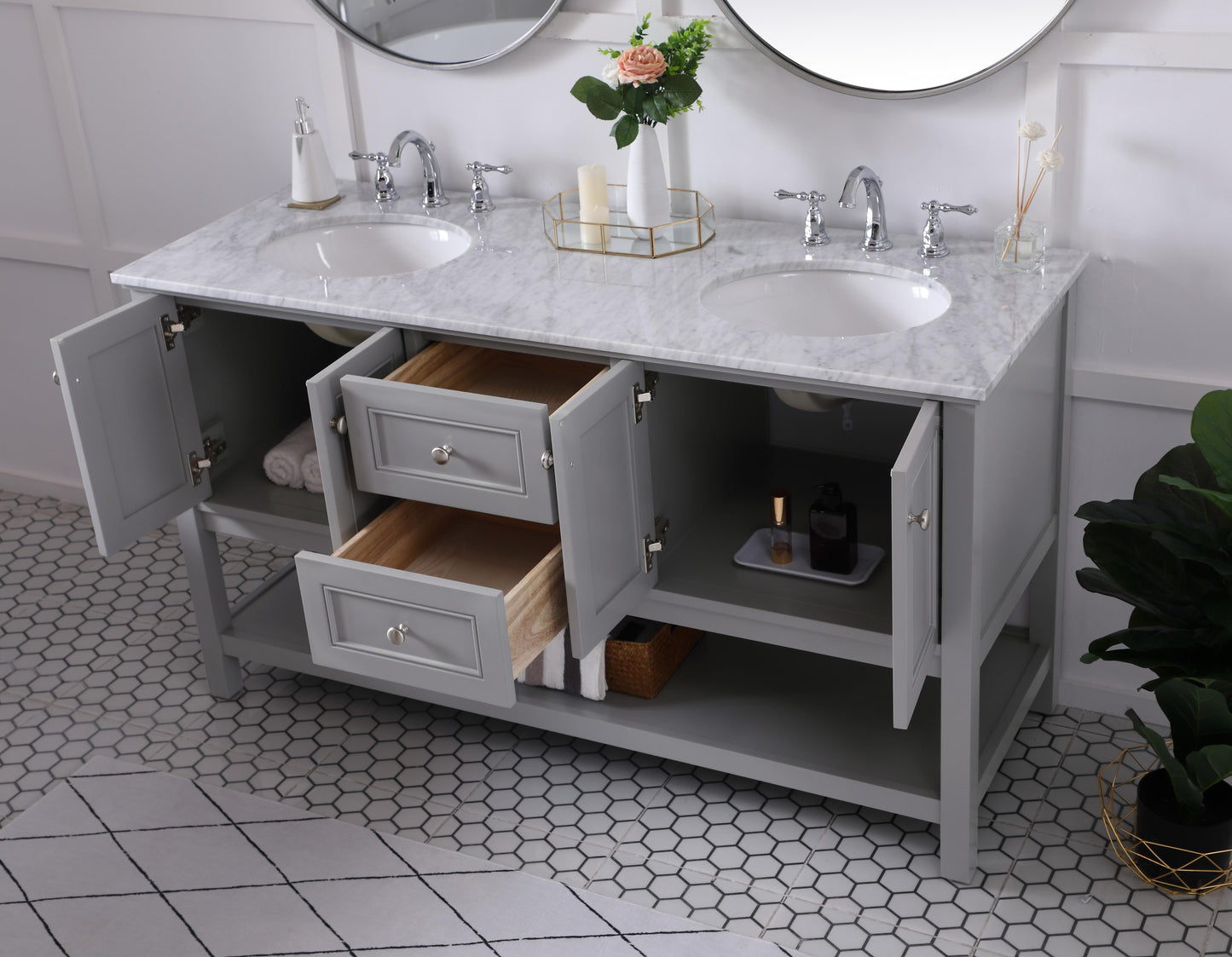 60 in. Double Sink Bathroom Vanity Set in Grey - BC2806034GR