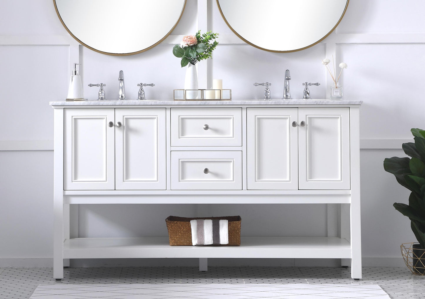 60 in. Double Sink Bathroom Vanity Set in White - BC2806034WH