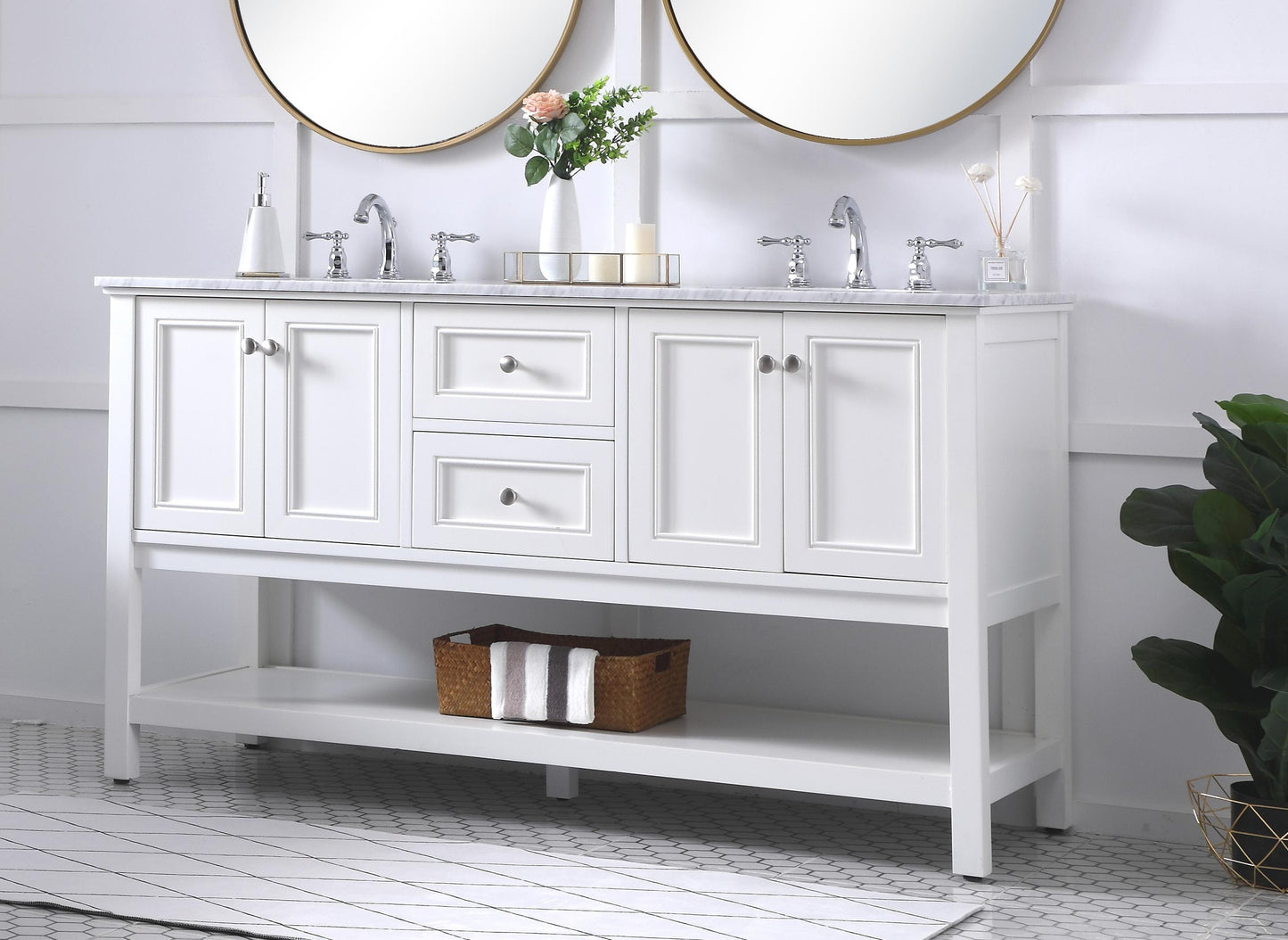 60 in. Double Sink Bathroom Vanity Set in White - BC2806034WH