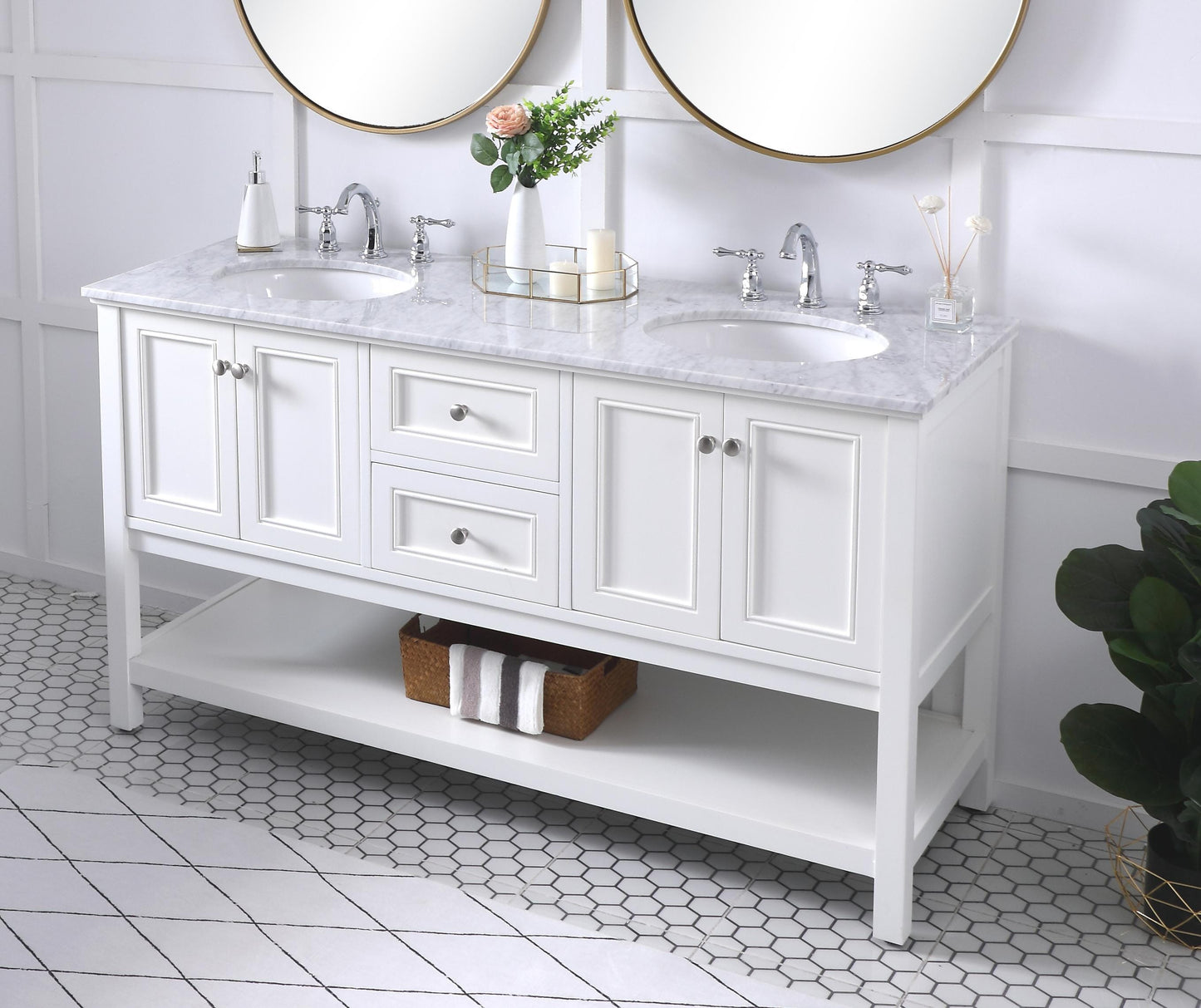 60 in. Double Sink Bathroom Vanity Set in White - BC2806034WH