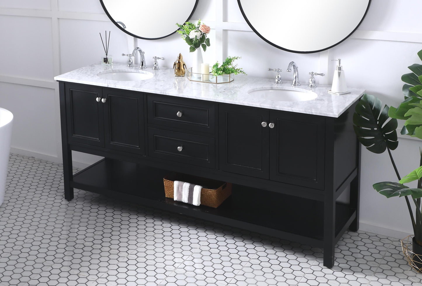 72 in. Double Sink Bathroom Vanity Set in Black - BC2807234BK