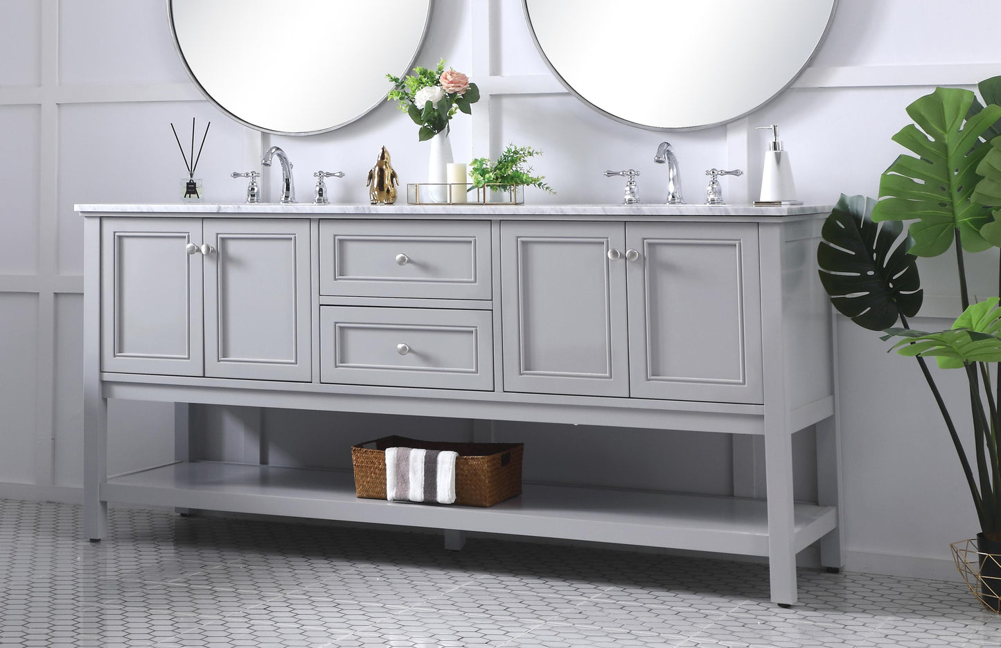 72 in. Double Sink Bathroom Vanity Set in Grey - BC2807234GR