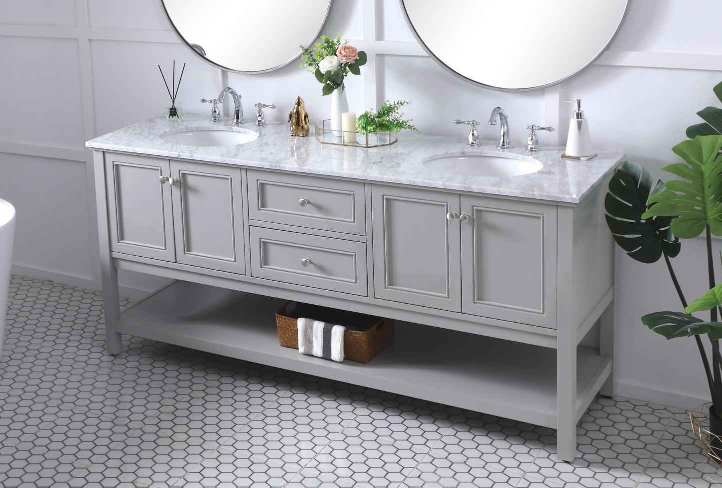 72 in. Double Sink Bathroom Vanity Set in Grey - BC2807234GR