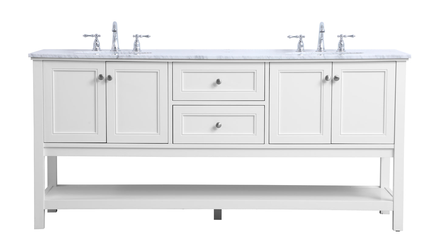 72 in. Double Sink Bathroom Vanity Set in White - BC2807234WH