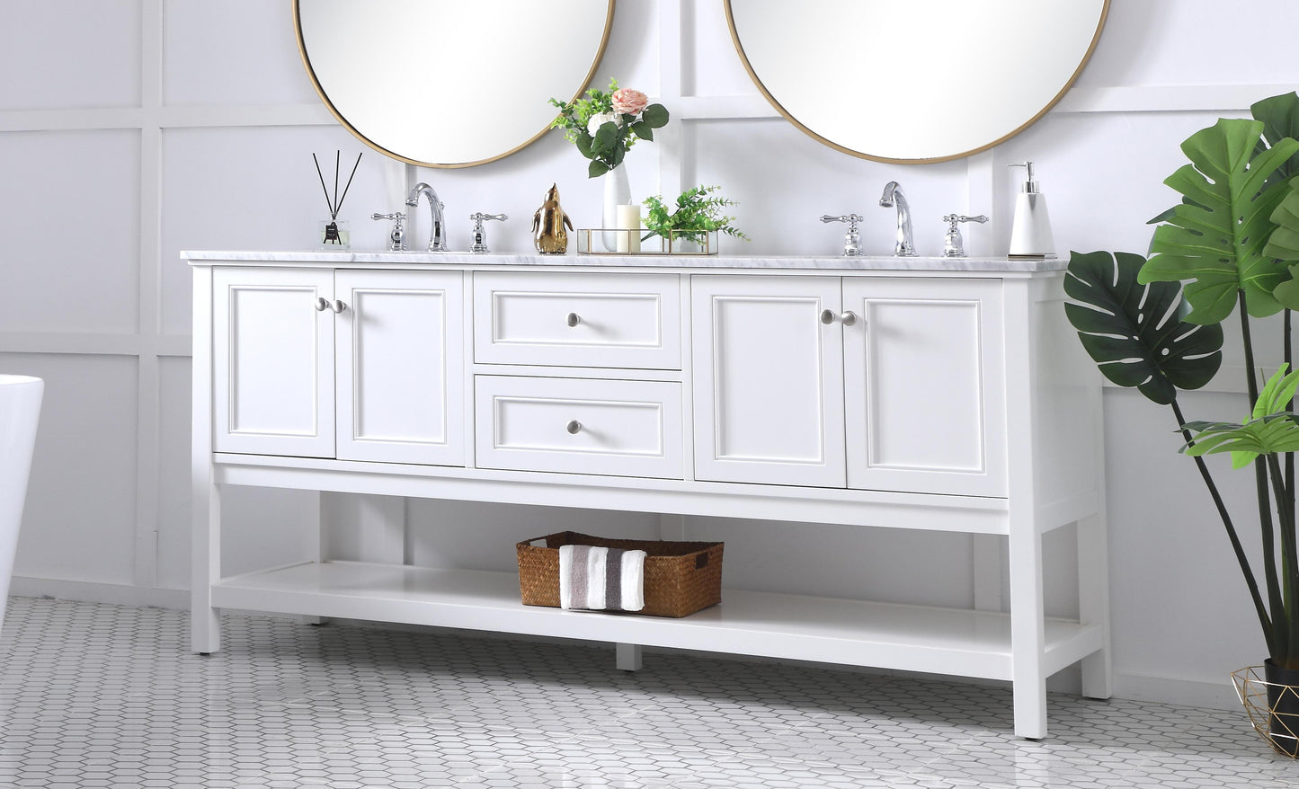 72 in. Double Sink Bathroom Vanity Set in White - BC2807234WH