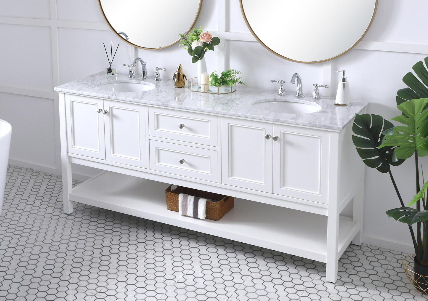 72 in. Double Sink Bathroom Vanity Set in White - BC2807234WH