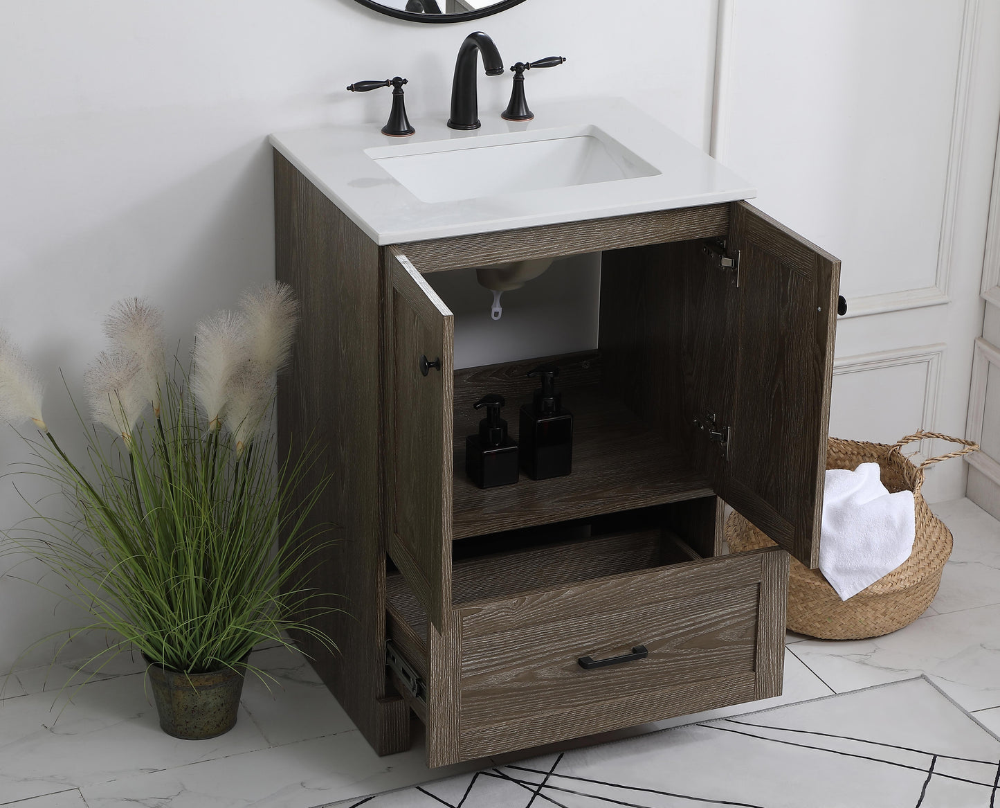 24 inch Single Bathroom Vanity in Weathered Oak - BC2902434WO