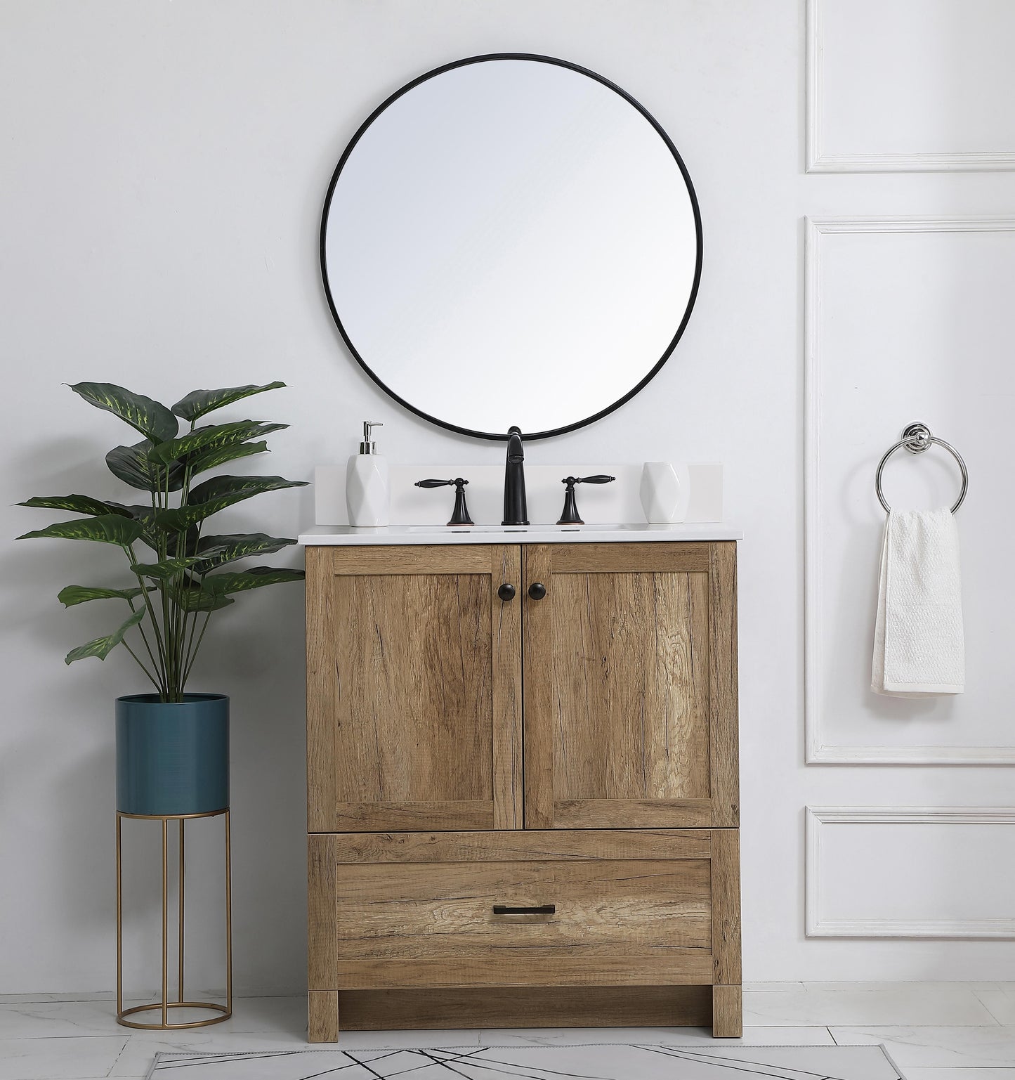 30 inch Single Bathroom Vanity in Natural Oak with Backsplash - BC2903034NT-BS