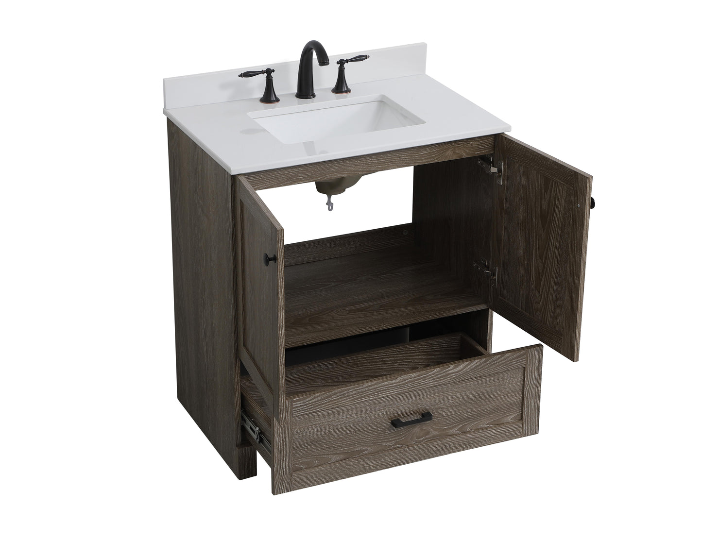 30 inch Single Bathroom Vanity in Weathered Oak with Backsplash - BC2903034WO-BS