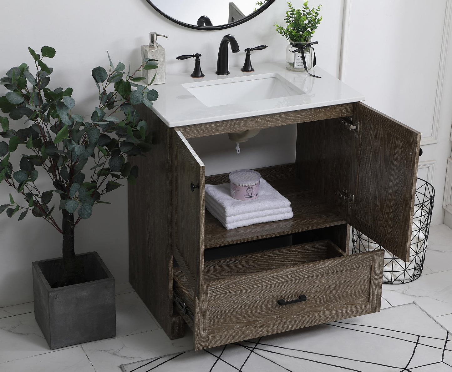 30 inch Single Bathroom Vanity in Weathered Oak - BC2903034WO