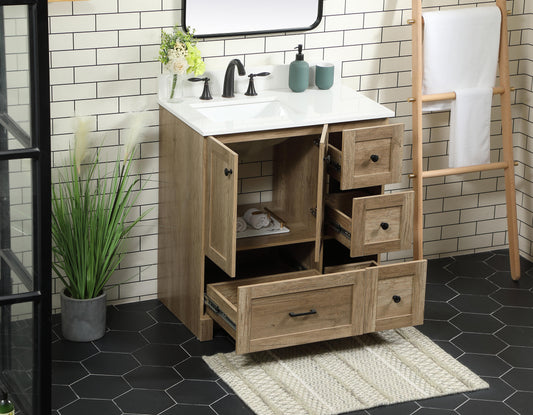 32 inch Single Bathroom Vanity in Natural Oak with backsplash - BC2903234NT-BS