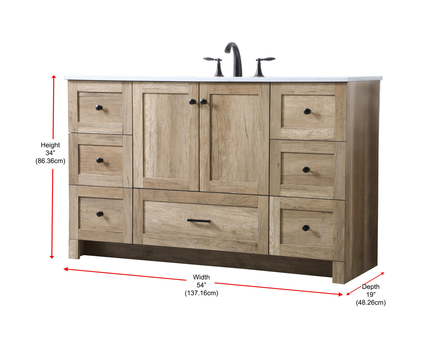 54 Inch Single Bathroom Vanity in Natural Oak - BC2905434NT