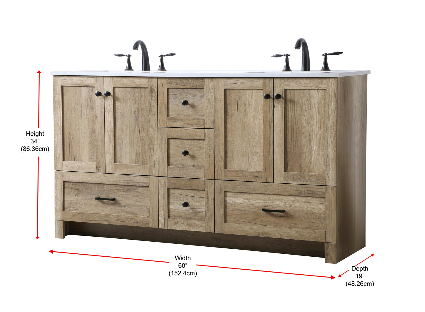 60 Inch Double Bathroom Vanity in Natural Oak - BC290D6034NT