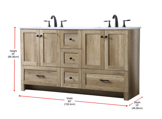 60 Inch Double Bathroom Vanity in Natural Oak - BC290D6034NT